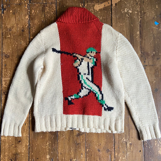 Stunning 1950s baseball Cowichan sweater, L/XL