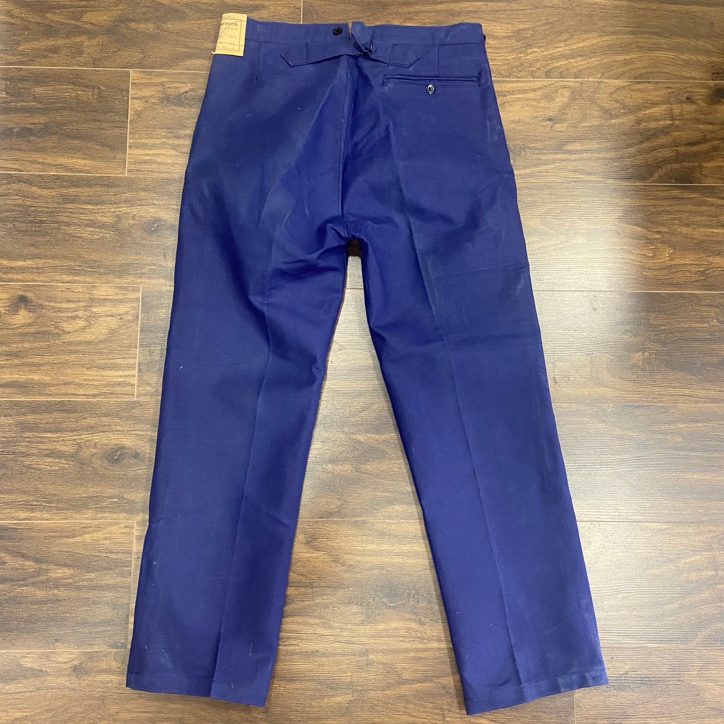 Deadstock 1950s French cinch back fishtail workwear trousers 36-38"waist