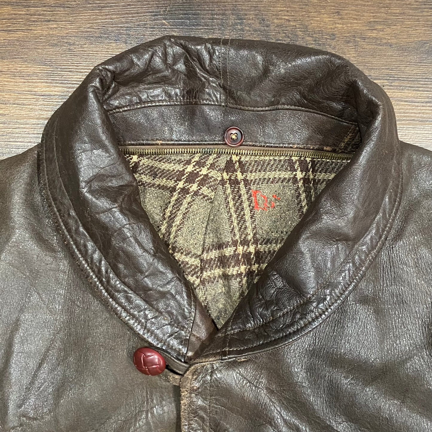 1940s/50s French shawl collar leather jacket size large