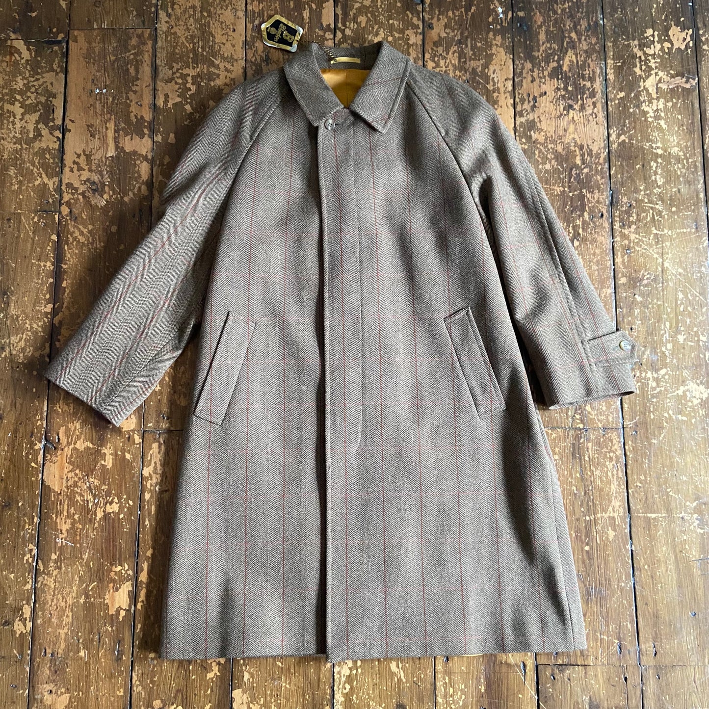 Deadstock Bladen Supasax herringbone tweed Balmacaan overcoat, medium