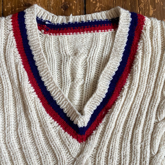 Hand knitted cricket sweater, large