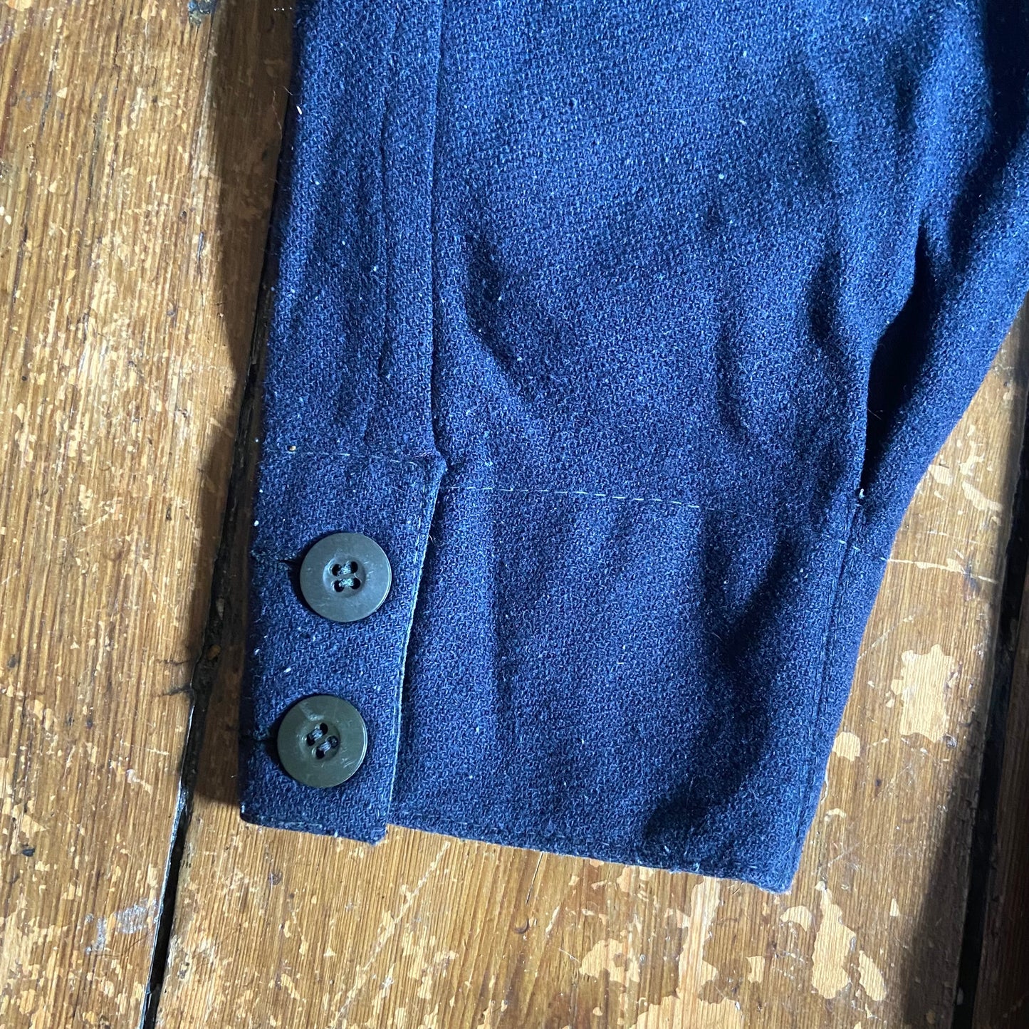 Beautiful circa 1960s split hood wool jersey smock, small