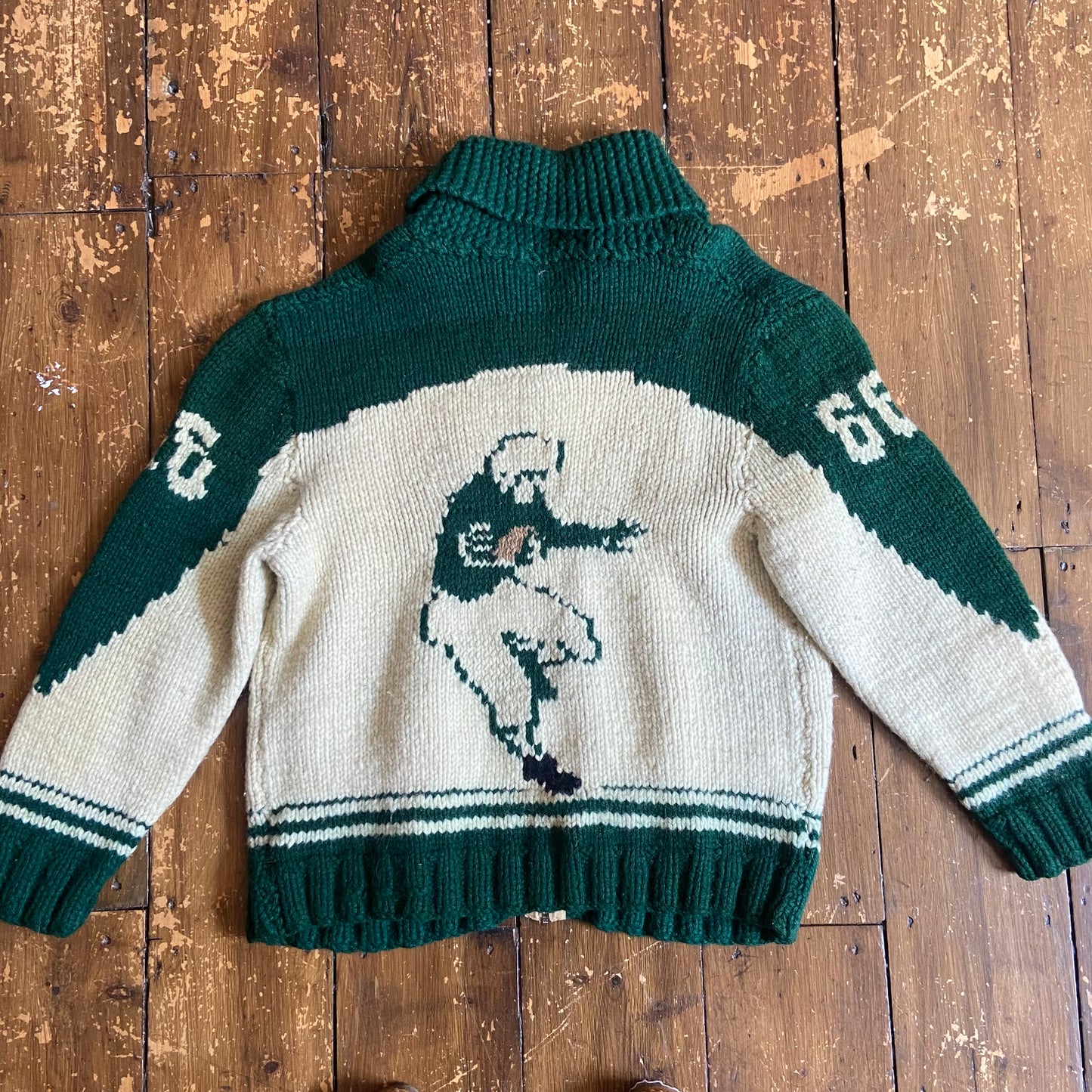 1950s Cowichan sweater with American Football motif XL