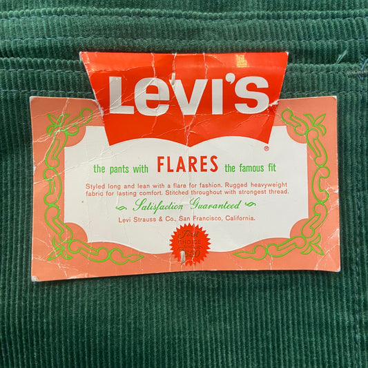 Deadstock 1969/70 Levi's big E corduroy flairs, still tagged, 33 waist, 33 leg