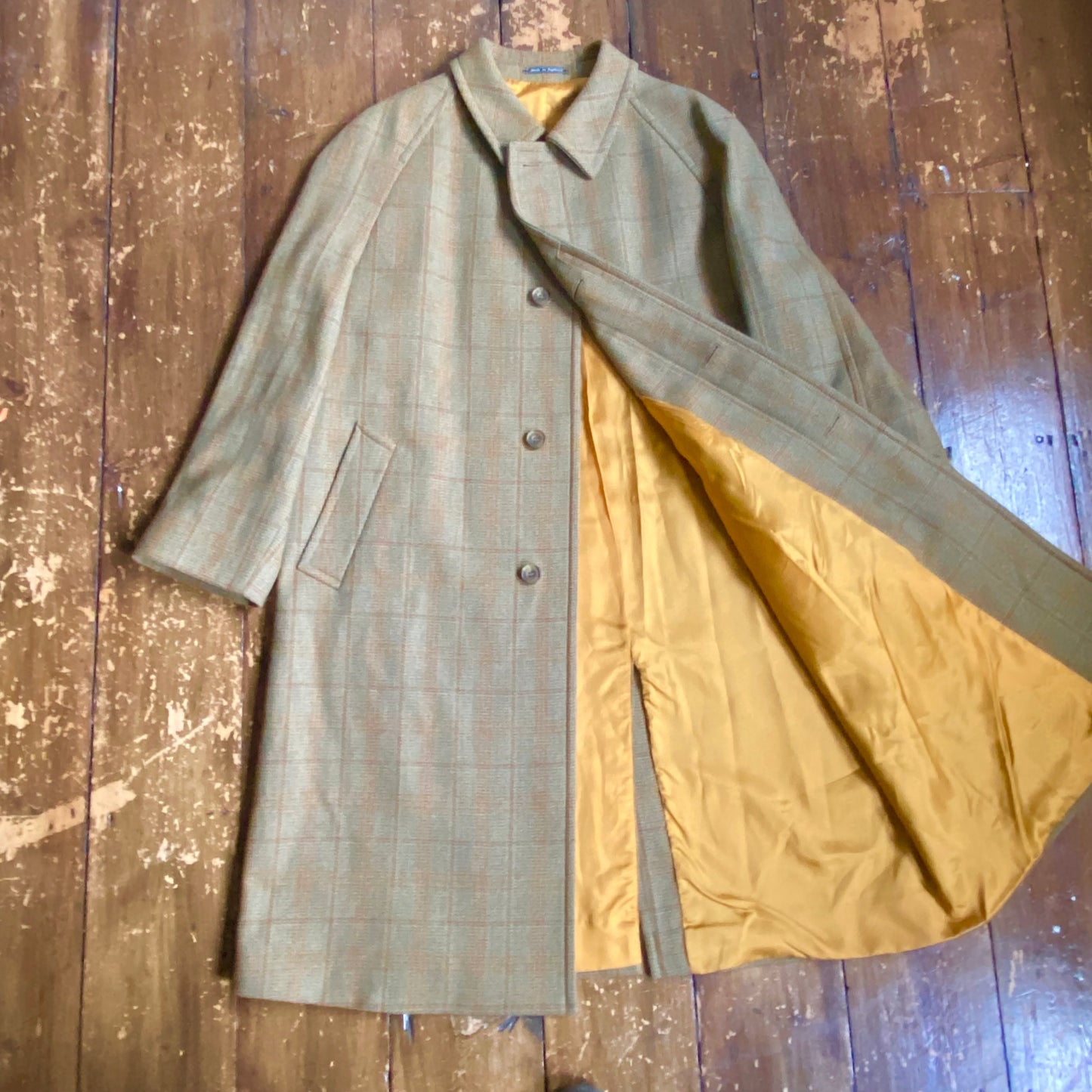 Vintage windowpane check tweed Balmacaan Raglan sleeve overcoat by Austin Reed, large