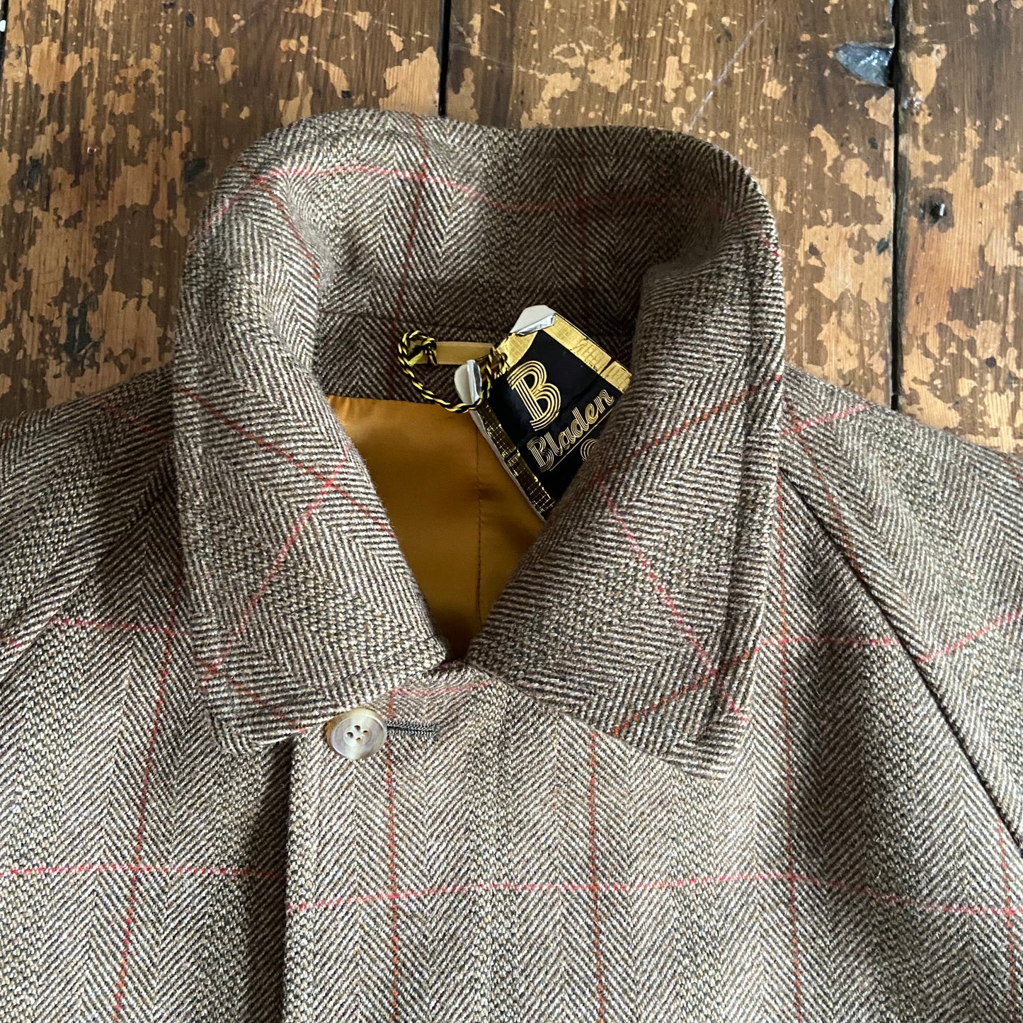 Deadstock Bladen Supasax herringbone tweed Balmacaan overcoat, medium