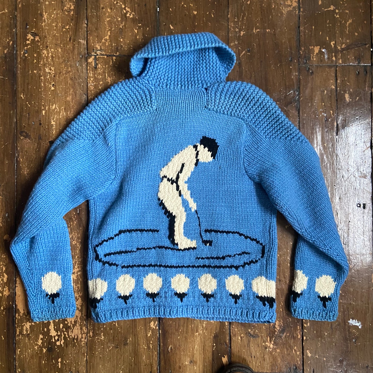 1950s/60s golf - themed Cowichan sweater, small