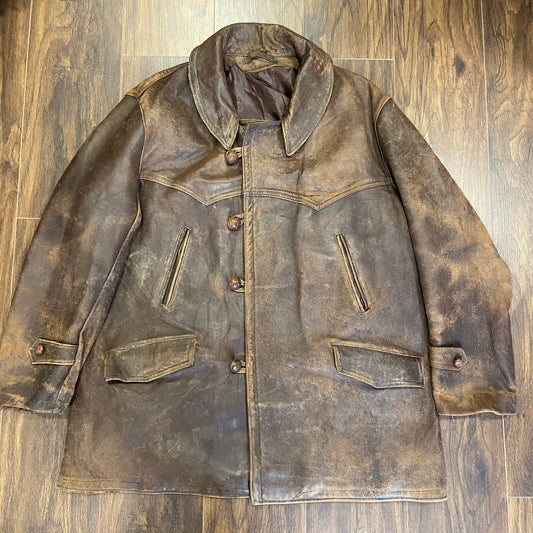 Early 20th century French leather coat XL stunning