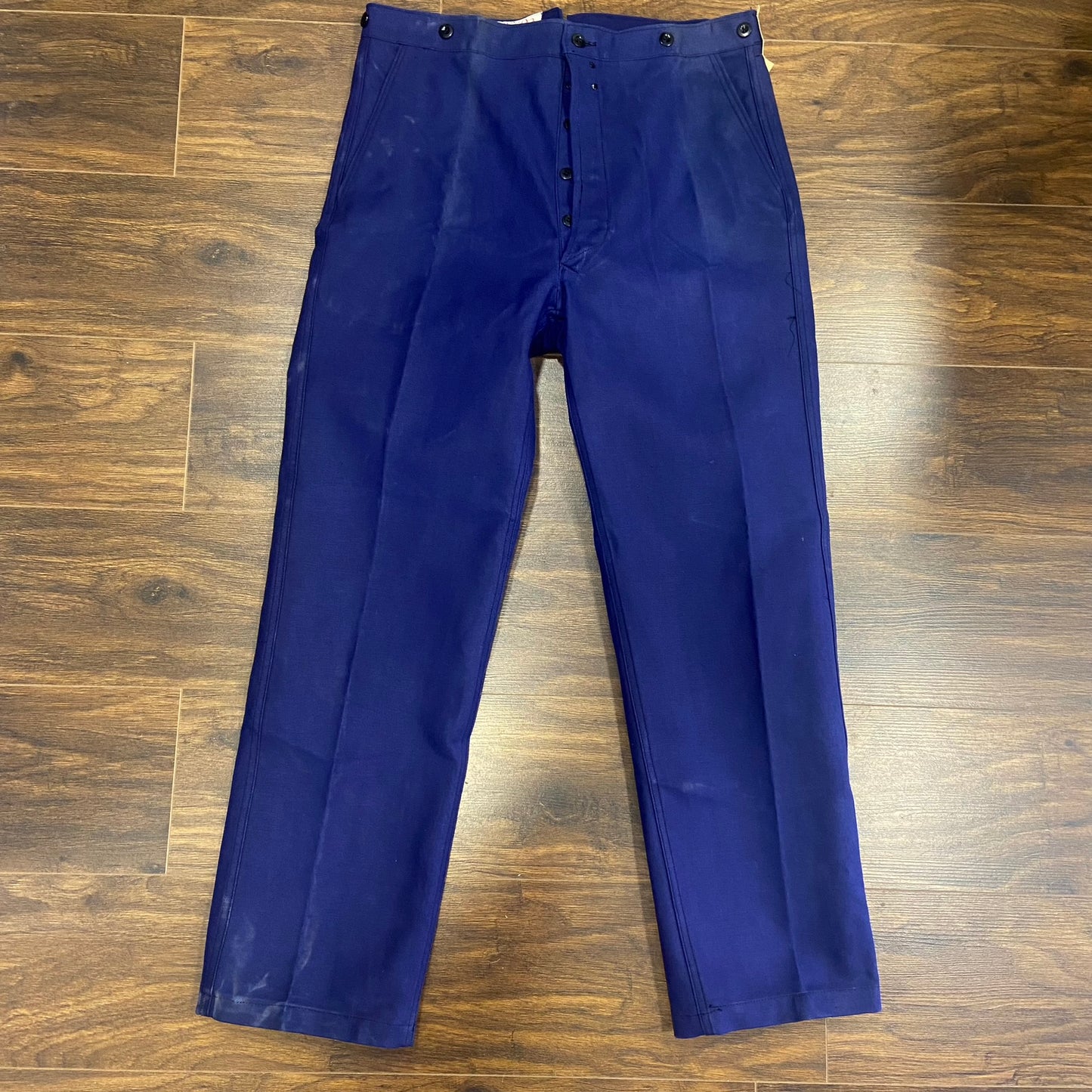 Deadstock 1950s French cinch back fishtail workwear trousers  36-38"waist