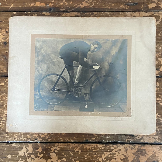 Antique 1907 champion cyclist photograph, original signed print, mounted, unframed